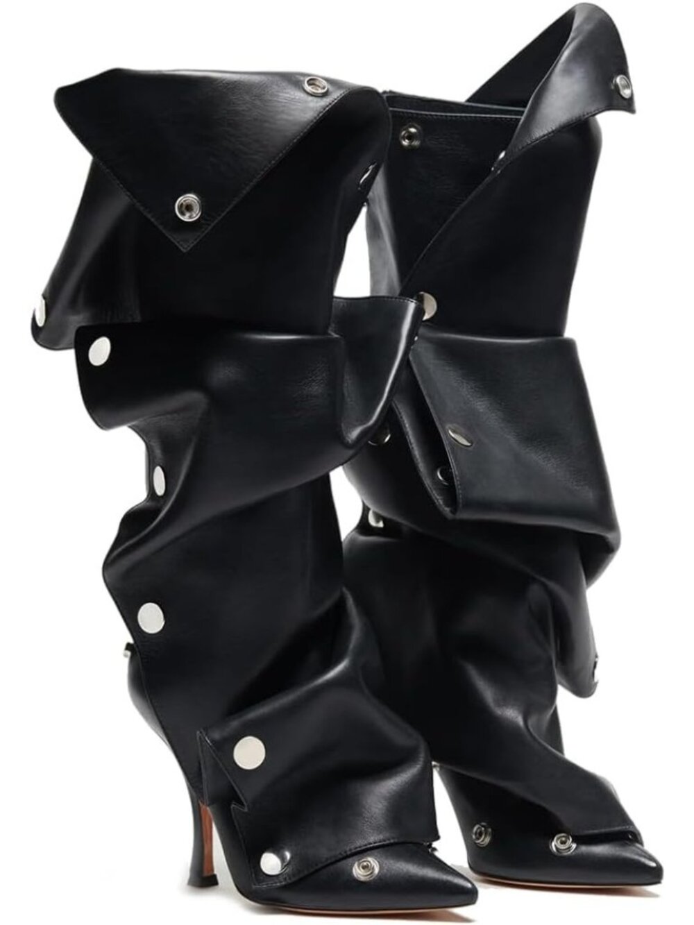 Women's Black Knee High Boots Stiletto Pointed Toe High Heels Wide Calf Boots